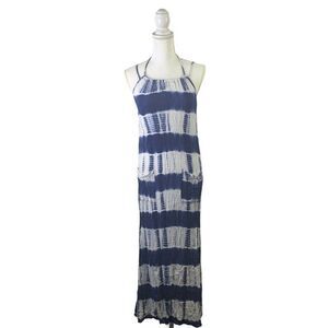 Entro Blue & White Tie Dye Halter Sleeveless Maxi Dress S Small Women's …